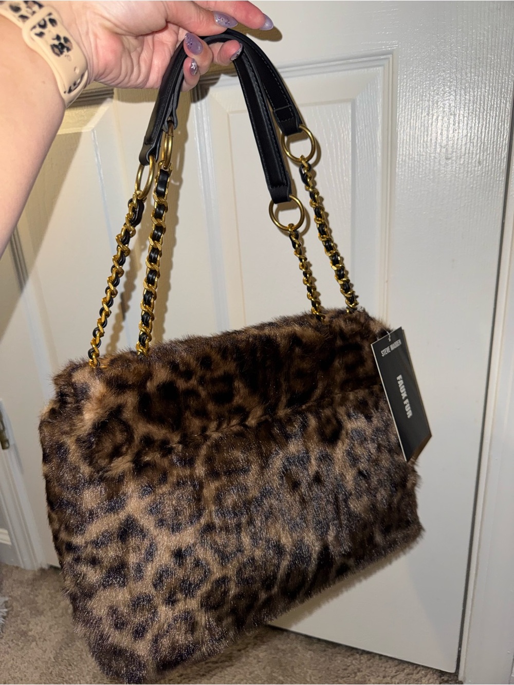 Steve Madden Leopard Print Faux Fur Shoulder Bag New with Tags - Picture 12 of 12